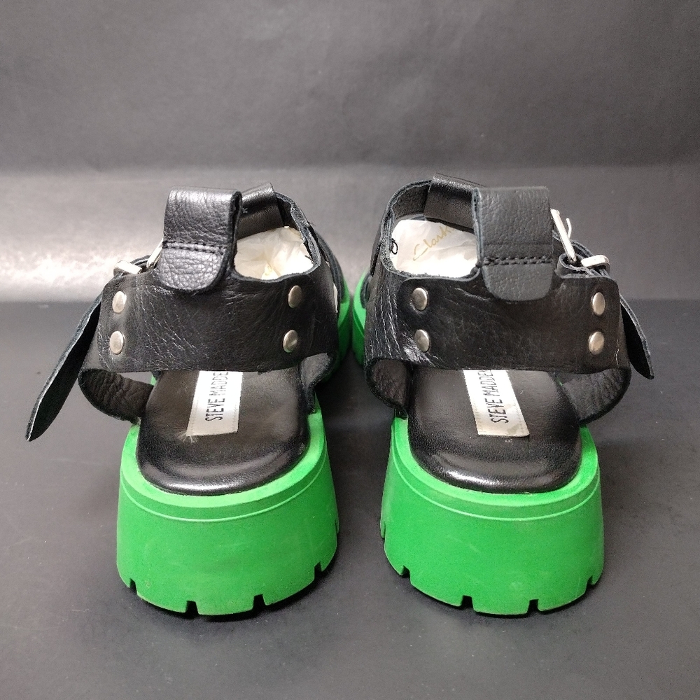 NEW STEVE MADDEN WOMEN'S LEATHER BLACK GEM CLYDER TOE SANDALS SIZE 7( 37 ) - Picture 8 of 9